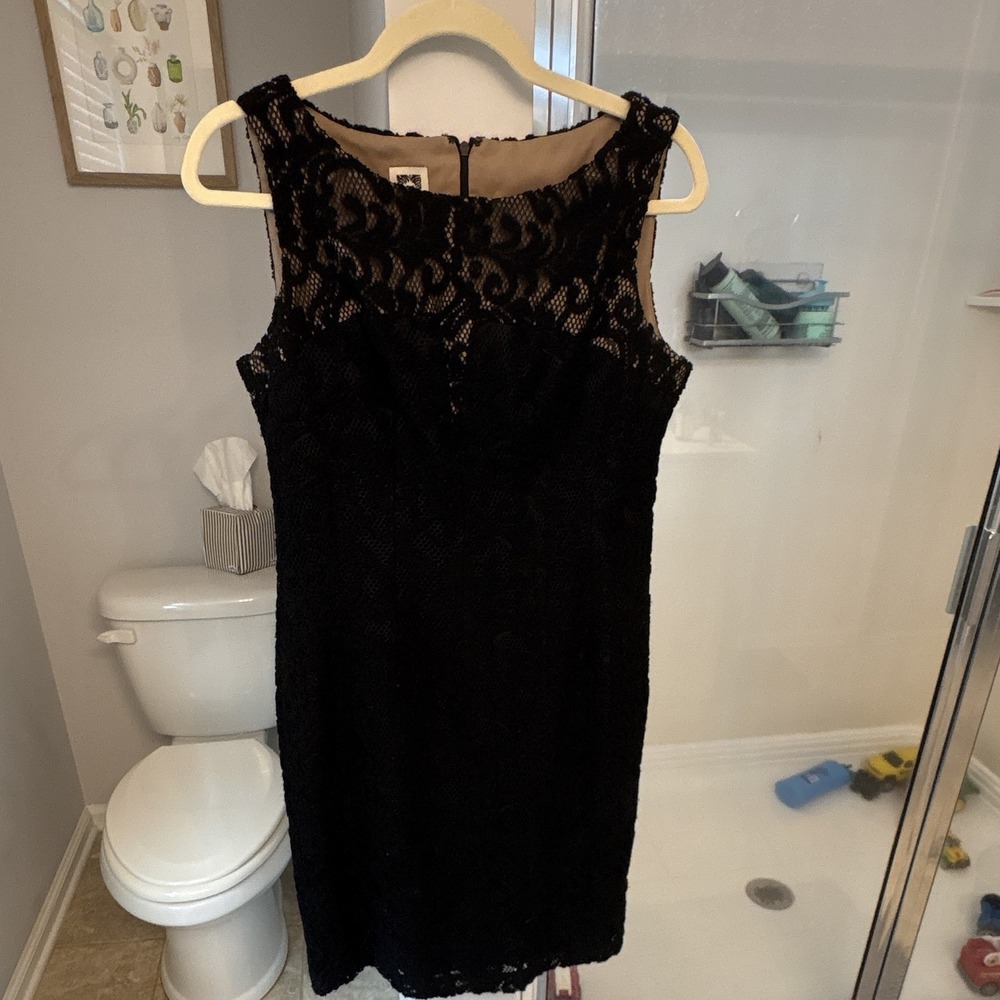 Anne Klein Black Floral Lace Sleeveless Sheath Knee Length Zip Dress 6